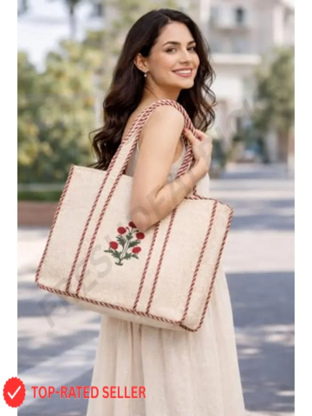 Lightweight Cotton Quilted Reversible Tote Bag Shoulder Travel Purse